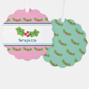 Personalized Christmas Holly & Berries Tree Decoration Card