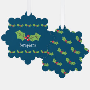 Personalized Christmas Holly & Berries Tree Decoration Card