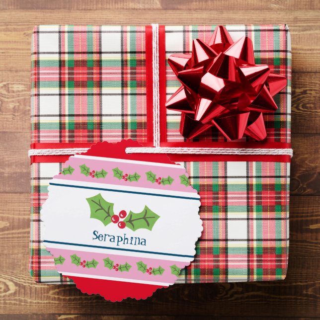 Personalized Christmas Holly & Berries Tree Decoration Card (Insitu (Gift))
