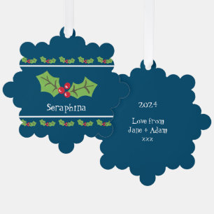 Personalized Christmas Holly & Berries Tree Decoration Card