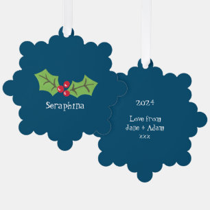 Personalized Christmas Holly & Berries Tree Decoration Card