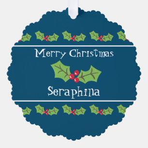 Personalized Christmas Holly & Berries Tree Decoration Card