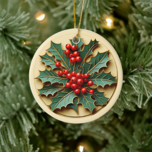 Personalized Christmas Holly Ceramic Tree Decoration