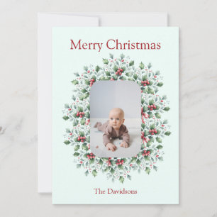 Personalized Christmas Holly Photo Card