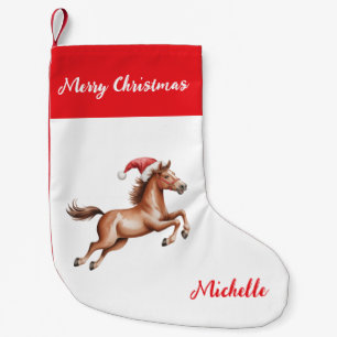 Personalized Christmas horse in Santa hat Small Christmas Stocking