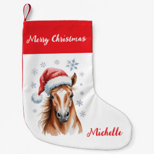 Personalized Christmas horse in Santa hat Small Christmas Stocking
