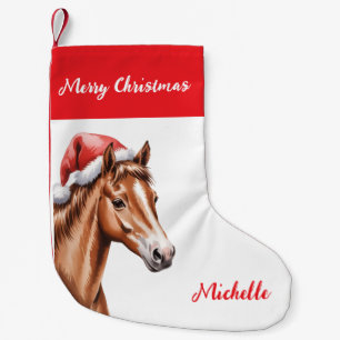 Personalized Christmas horse in Santa hat Small Christmas Stocking