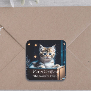 Personalized Christmas Message Christmas Kitten Square Sticker