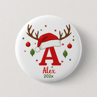 Personalized Christmas Monogram A Santa Hat 6 Cm Round Badge