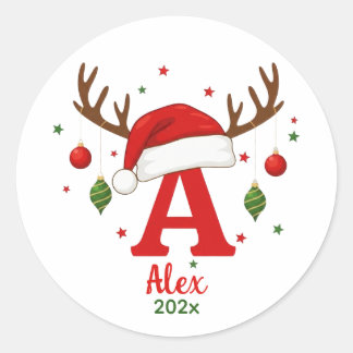 Personalized Christmas Monogram A Santa Hat Classic Round Sticker
