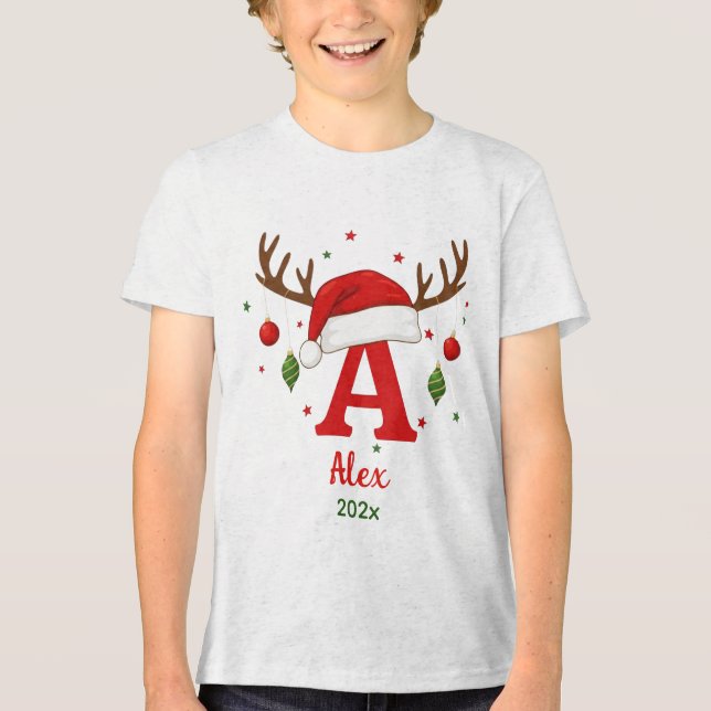 Personalized Christmas Monogram A Santa Hat Tri-Blend Shirt (Front)
