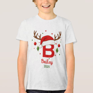 Personalized Christmas Monogram B Santa Hat Tri-Blend Shirt