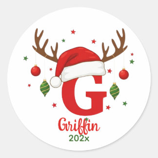 Personalized Christmas Monogram G Santa Hat Classic Round Sticker