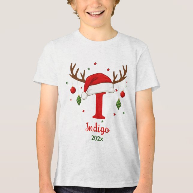 Personalized Christmas Monogram I Santa Hat Tri-Blend Shirt (Front)