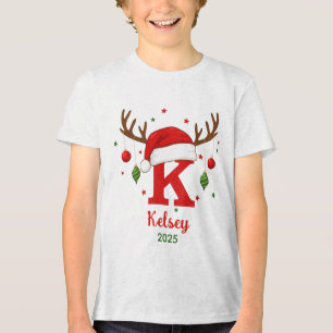 Personalized Christmas Monogram K Santa Hat Tri-Blend Shirt