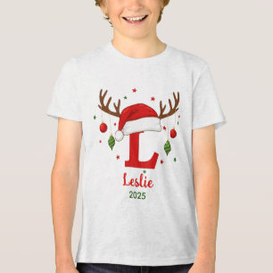 Personalized Christmas Monogram L Santa Hat Tri-Blend Shirt