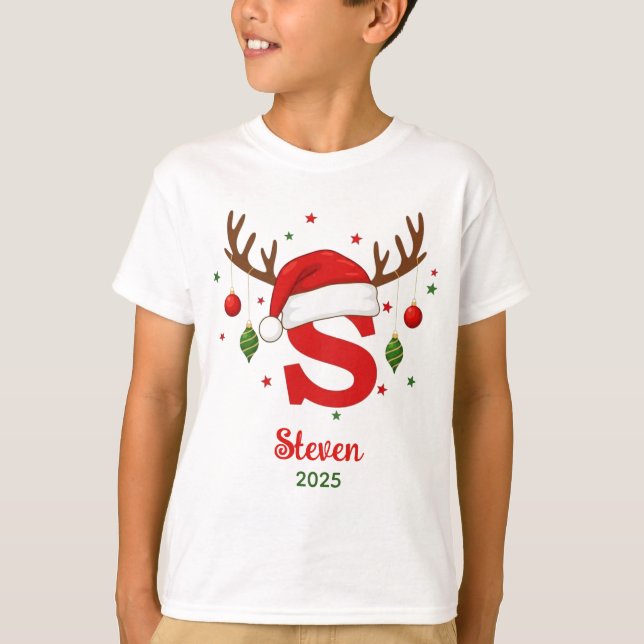 Personalized Christmas Monogram S Santa Hat T-Shirt (Front)