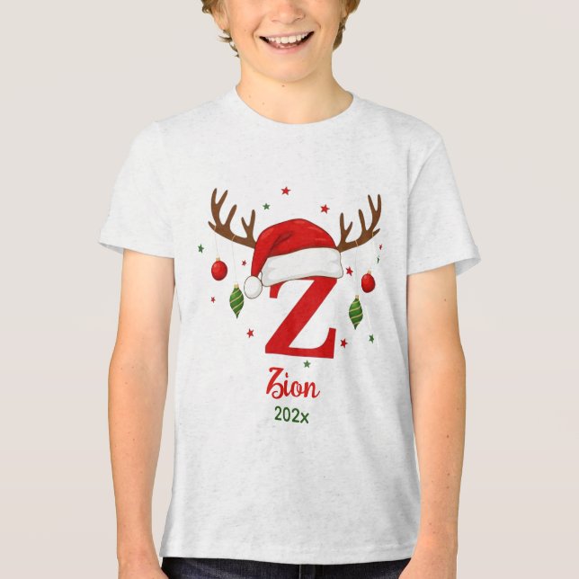 Personalized Christmas Monogram Z Santa Hat Tri-Blend Shirt (Front)