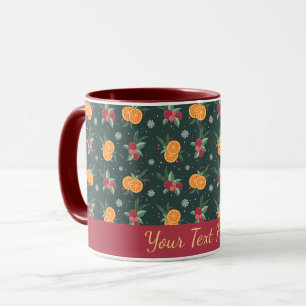 Personalized Christmas Mug with Oranges and Holly