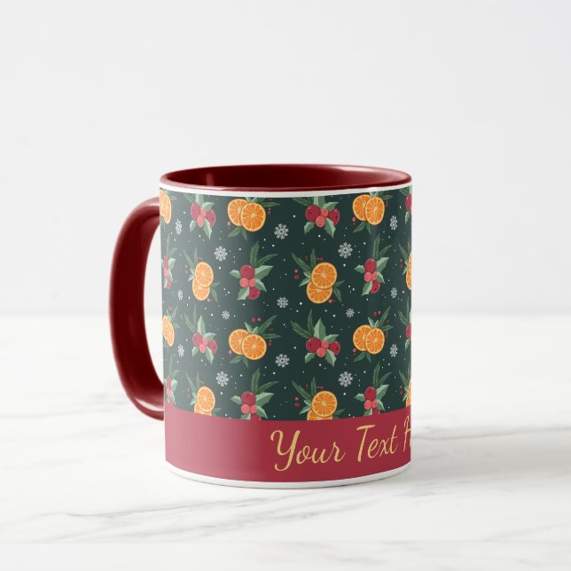 Personalized Christmas Mug with Oranges and Holly (Front Left)