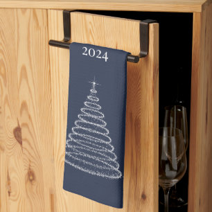 Personalized Christmas navy blue kitchen towel 