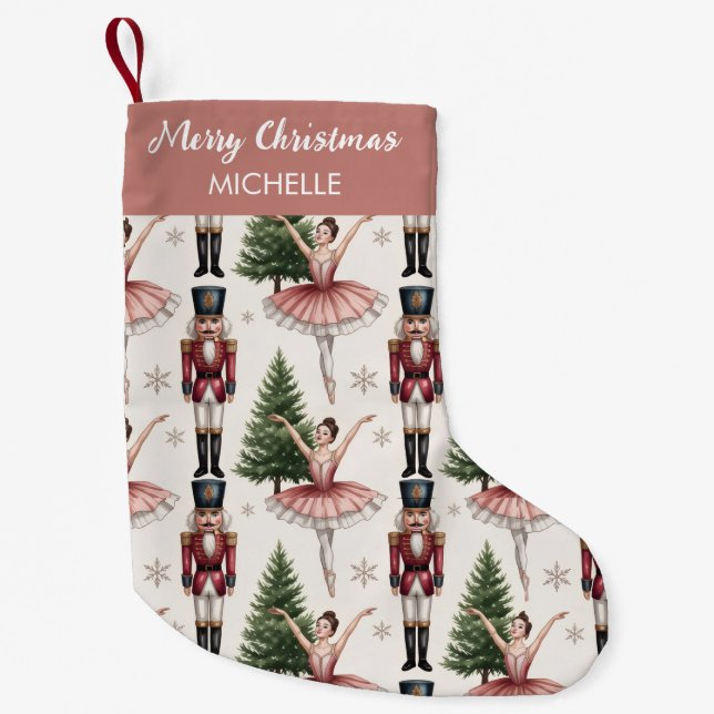 Personalized Christmas Nutcracker & Ballerina      Small Christmas Stocking (Front)