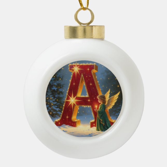 Personalized Christmas Ornament – Letter A Ceramic (Front)