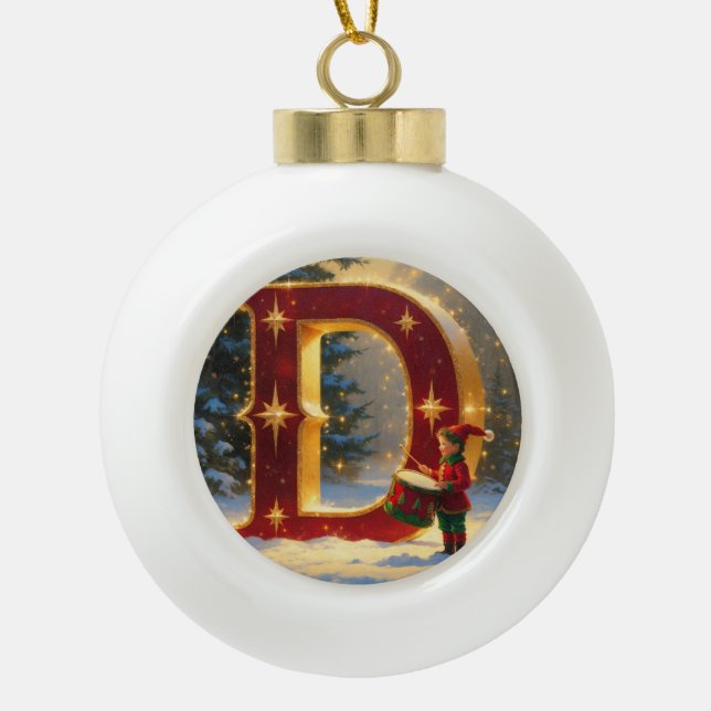 Personalized Christmas Ornament – Letter D Ceramic (Front)