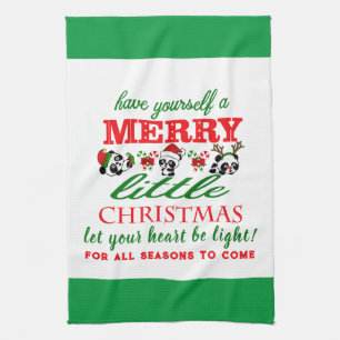 Personalized Christmas Pandas Tea Towel