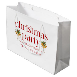 Personalized Christmas Party Red Retro Typography Large Gift Bag