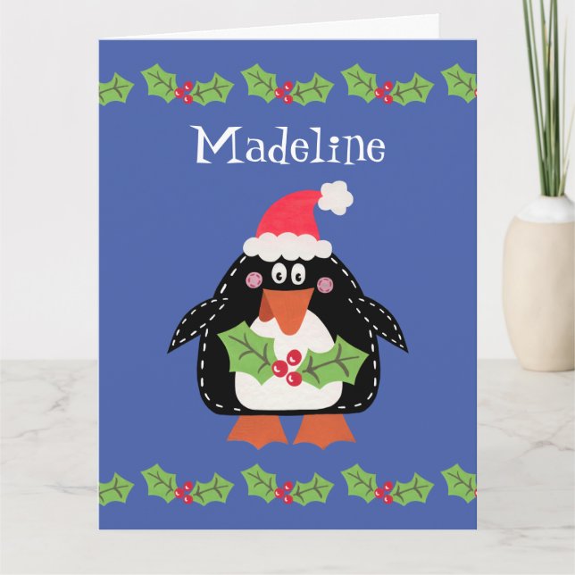 Personalized Christmas Penguin Card (Front)