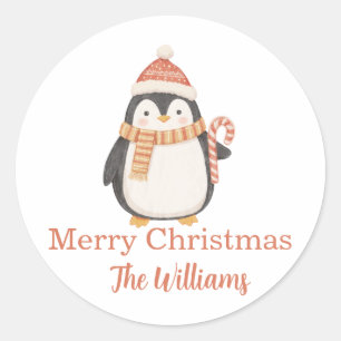 Personalized Christmas penguin Classic Round Sticker