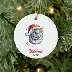 Personalized Christmas Pet Rat with Santa Hat  Ceramic Tree Decoration