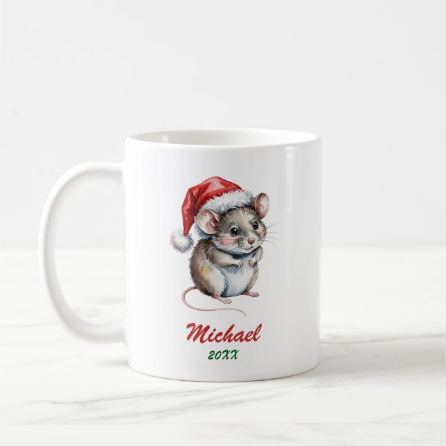 Personalized Christmas Pet Rat with Santa Hat   Coffee Mug (Left)