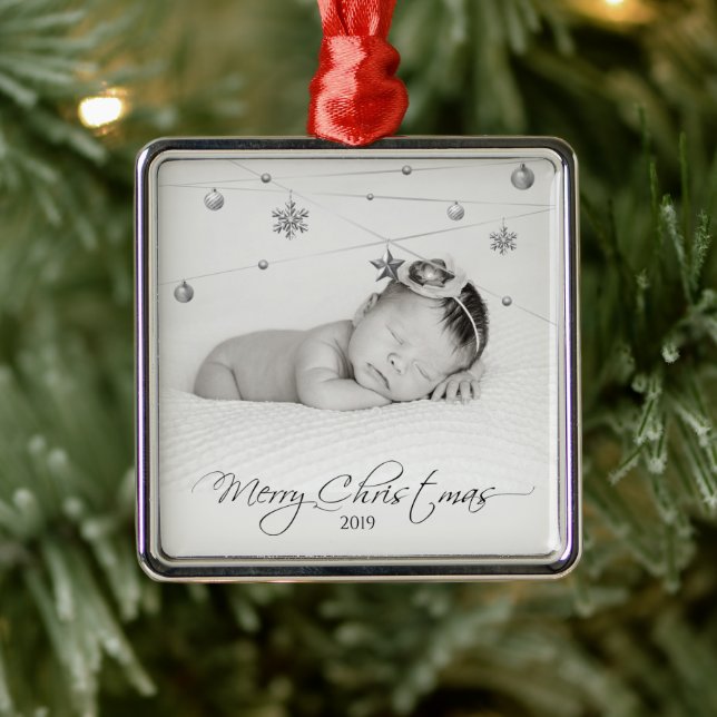 Personalized Christmas Photo and Calligraphy Metal Tree Decoration (Tree)