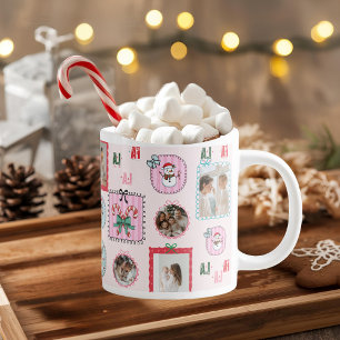 Personalized Christmas Photo Cute Pink Fa La La Large Coffee Mug