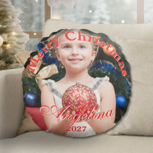 Personalized Christmas Photo Round Cushion