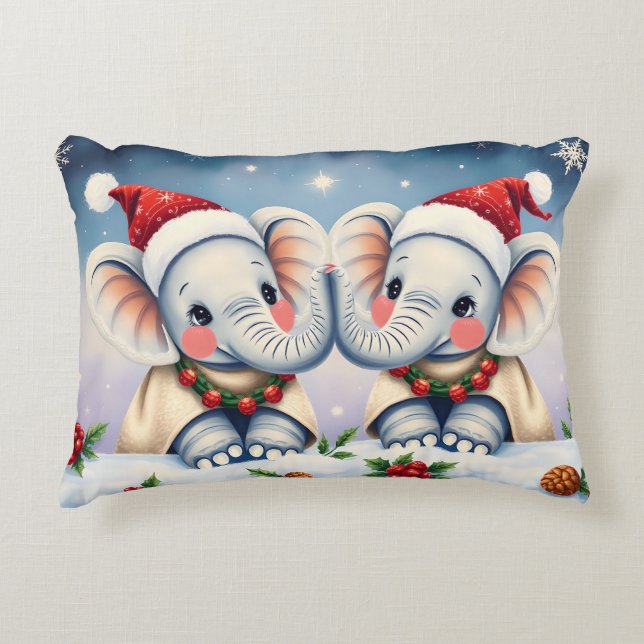 Personalized Christmas Pillow Duo Love Elephants (Front)