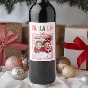Personalized Christmas Pink Fa La La Wine Label