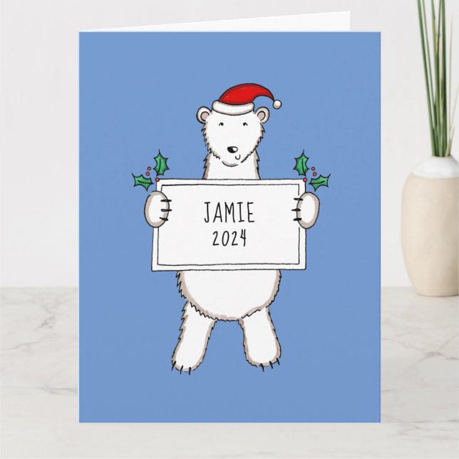 Personalized Christmas Polar Bear Baby Card (Front)