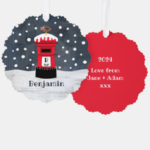 Personalized Christmas Post Box Snow Scene Tree Decoration Card