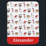Personalized Christmas Pudding Snowman Candy Cane Baby Blanket<br><div class="desc">This Christmas round cushion features the 'Christmas Crew'. A group of cute little Christmas characters that love to have fun and make mischief at Christmas.
The crew includes,  Snowman,  Santa Hat,  Christmas Pudding,  Mince Pie and Candy Cane.</div>