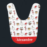 Personalized Christmas Pudding Snowman Candy Cane Bib<br><div class="desc">This Christmas round cushion features the 'Christmas Crew'. A group of cute little Christmas characters that love to have fun and make mischief at Christmas.
The crew includes,  Snowman,  Santa Hat,  Christmas Pudding,  Mince Pie and Candy Cane.</div>