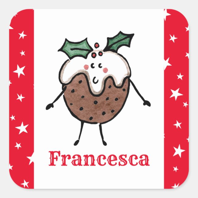 Personalized Christmas Pudding Square Sticker (Front)
