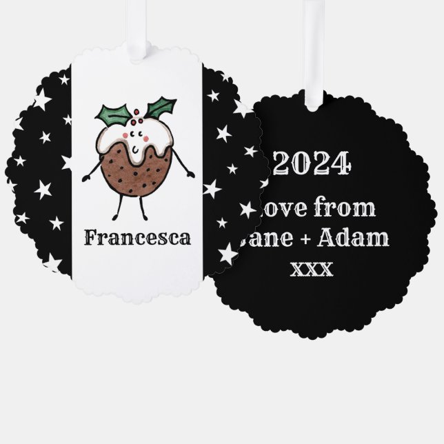Personalized Christmas Pudding Tree Decoration Card (Front/Back)