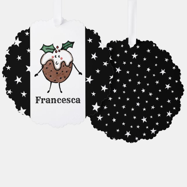 Personalized Christmas Pudding Tree Decoration Card (Front/Back)