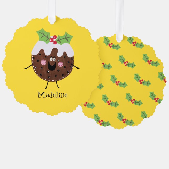 Personalized Christmas Pudding Tree Decoration Card (Front/Back)