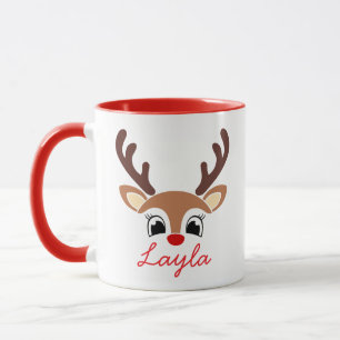 Personalized Christmas Reindeer Mug   Cute Holiday