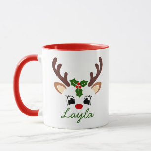 Personalized Christmas Reindeer Mug   Cute Holiday