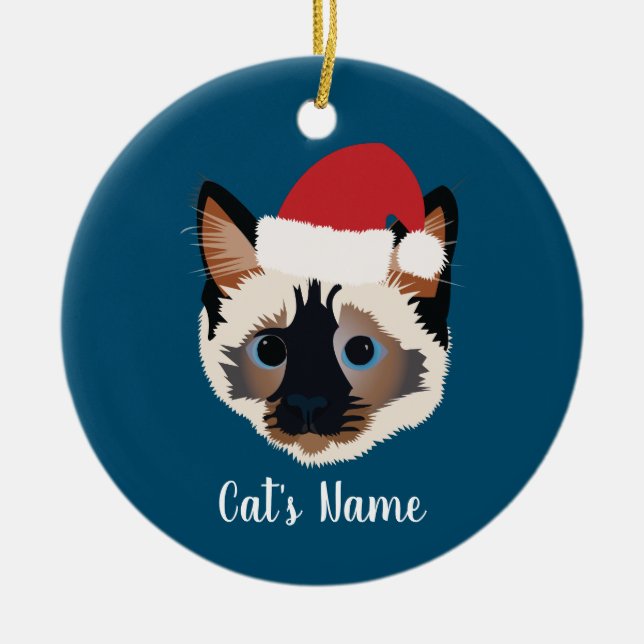 Personalized Christmas Siamese Cat Ceramic Tree Decoration (Front)